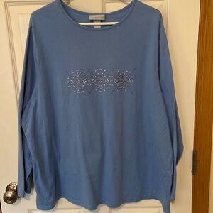 Liz & Me Sport  Snowflake Blue Long Sleeve Tee Plus Size 2X 22 24W